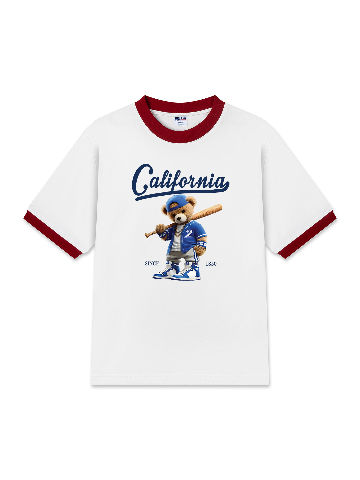 Áo Thun Ringer Relaxed Fit Baseball California Blue Teddy