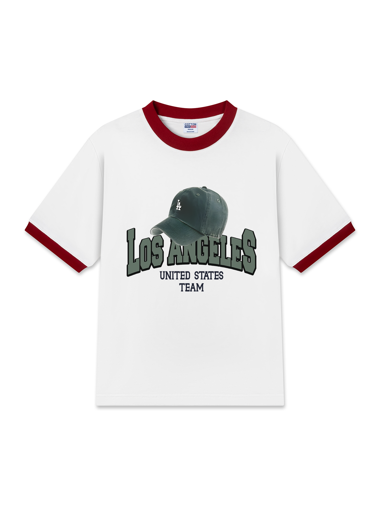 Áo Thun Ringer Relaxed Fit USA Los Ageles Green Hat