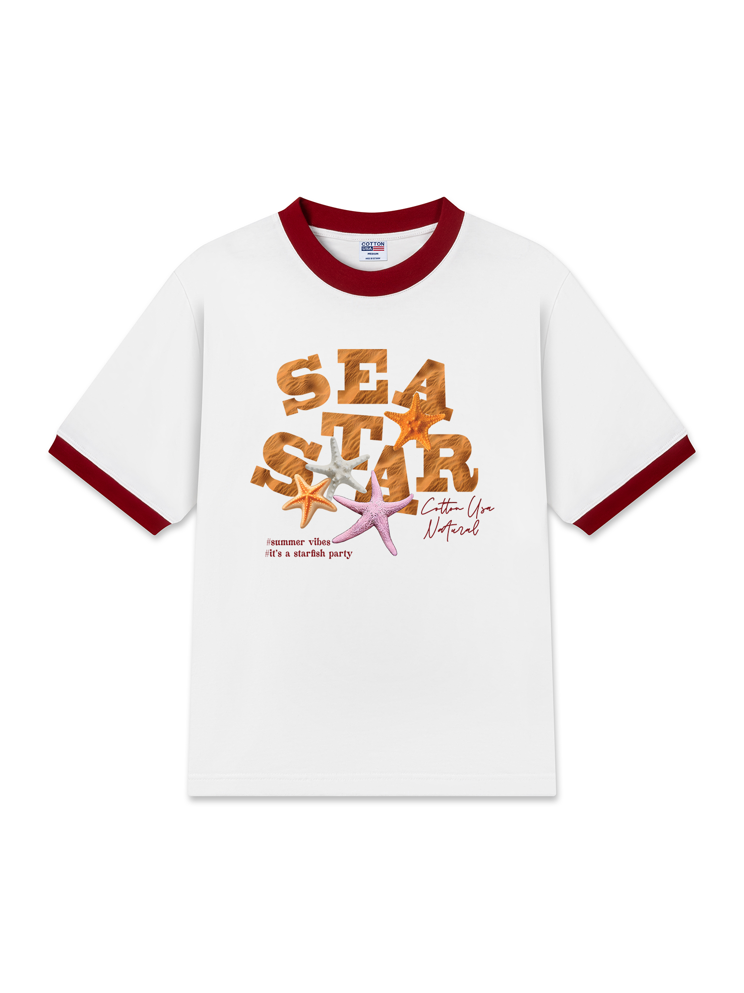 Áo Thun Ringer Relaxed Fit Tropical Starfish Parrty Sand