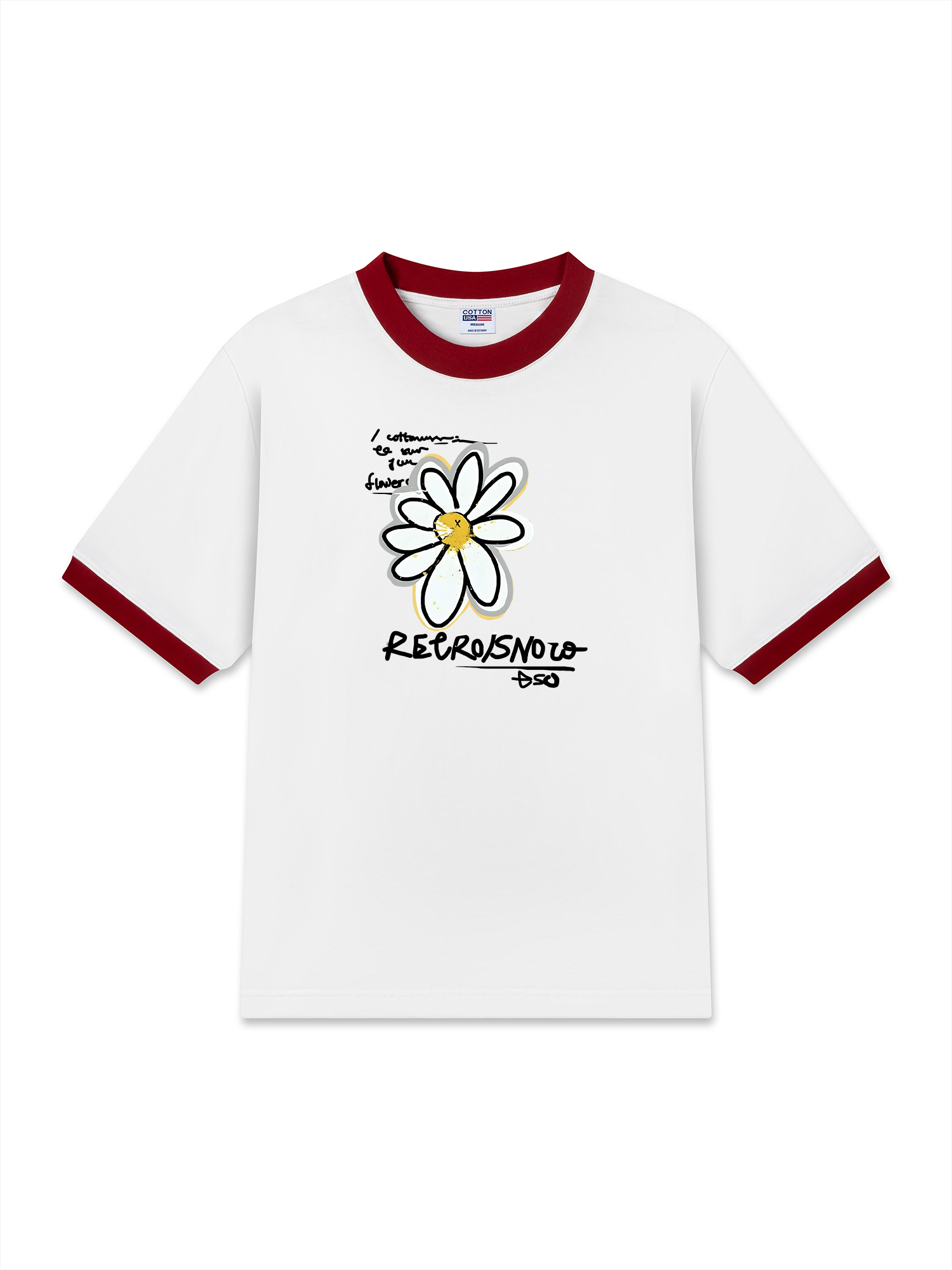 Áo Thun Ringer Relaxed Fit Cotton Usa Daisy Flower