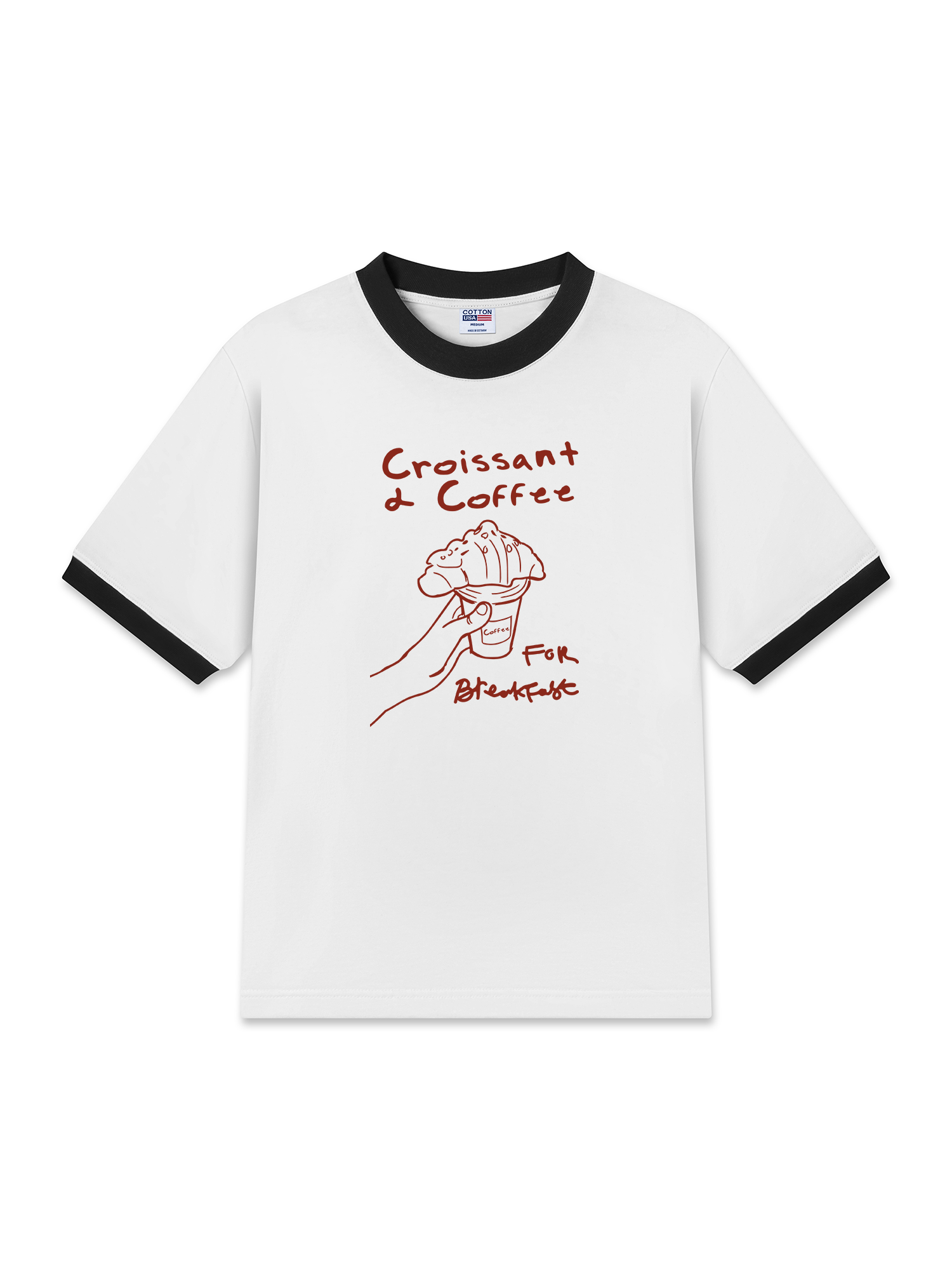 Áo Thun Ringer Relaxed Fit Croissant & Coffee For Breakfast