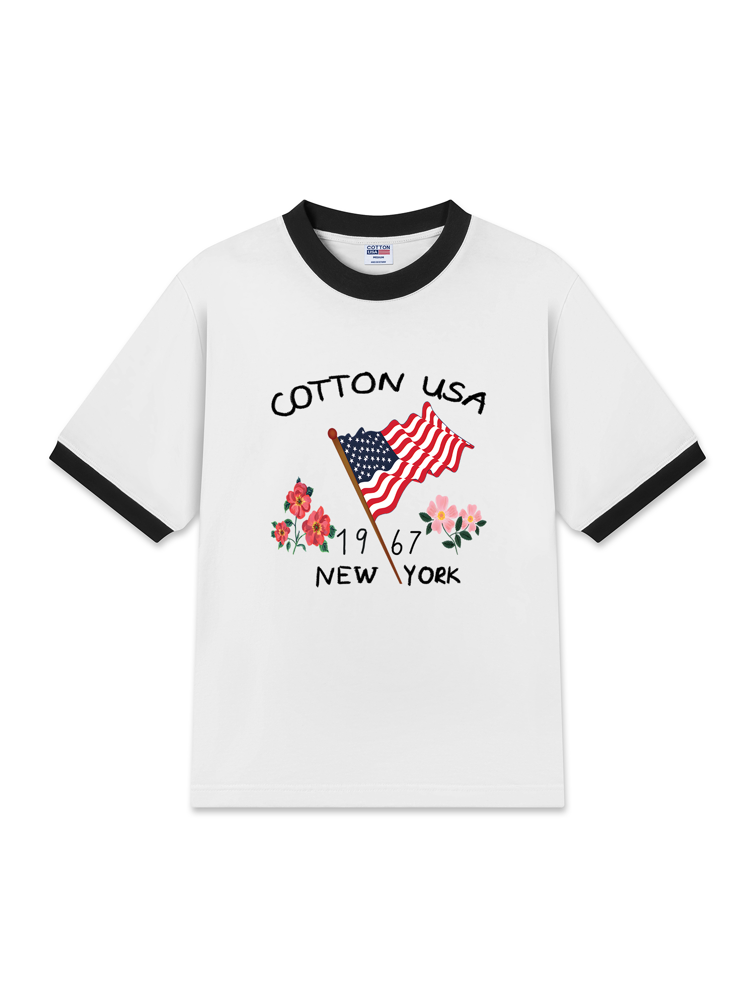 Áo Thun Ringer Relaxed Fit USA Floral Cotton Usa