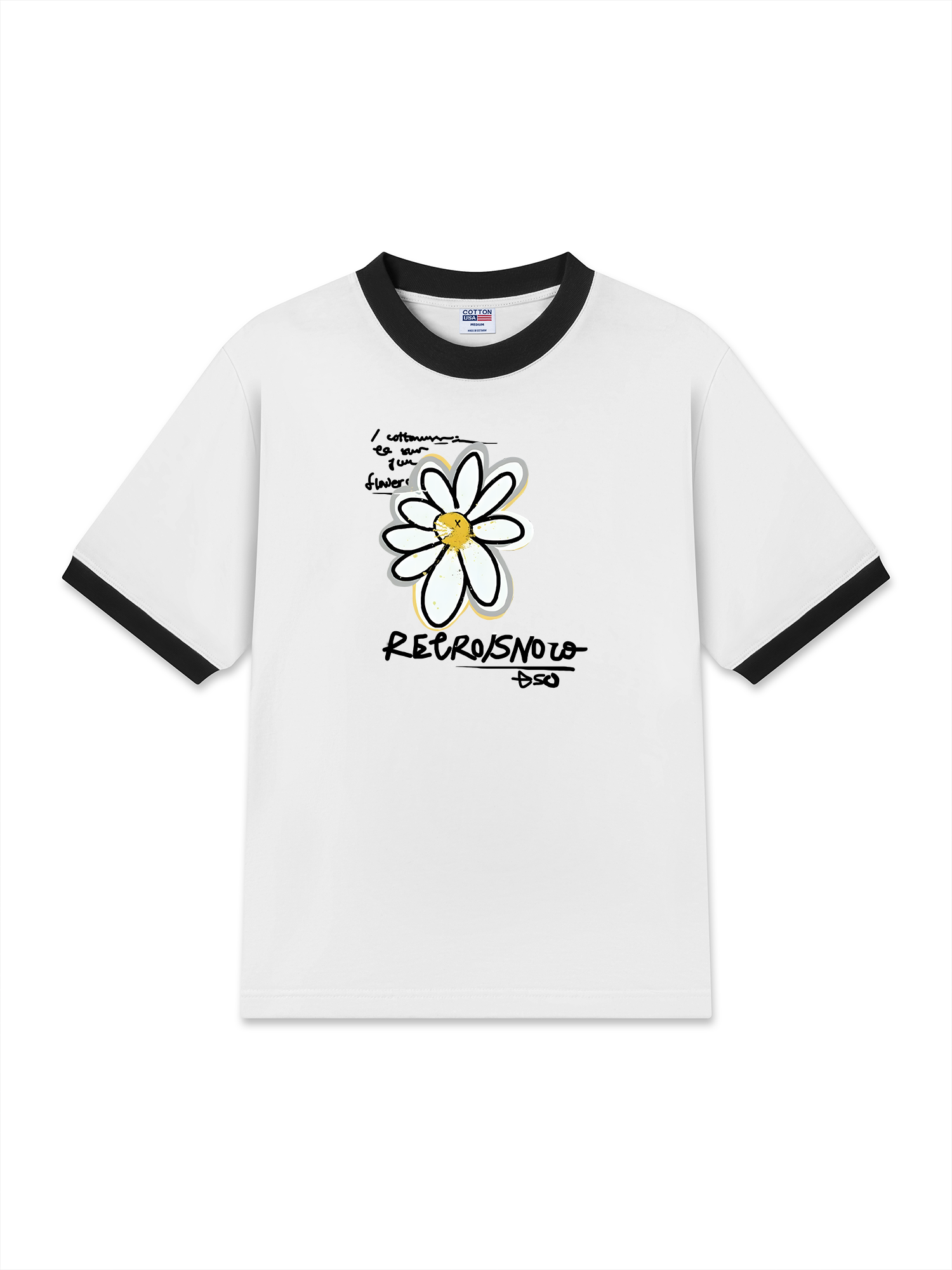 Áo Thun Ringer Relaxed Fit Cotton Usa Daisy Flower