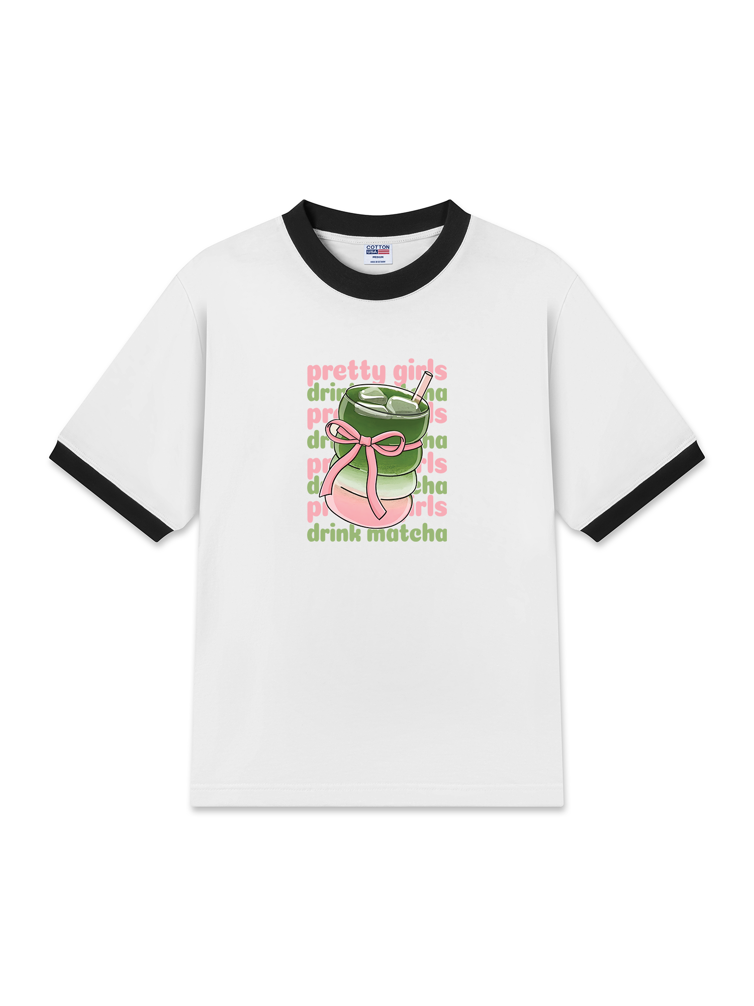 Áo Thun Ringer Relaxed Fit Pretty Girls Drink Matcha