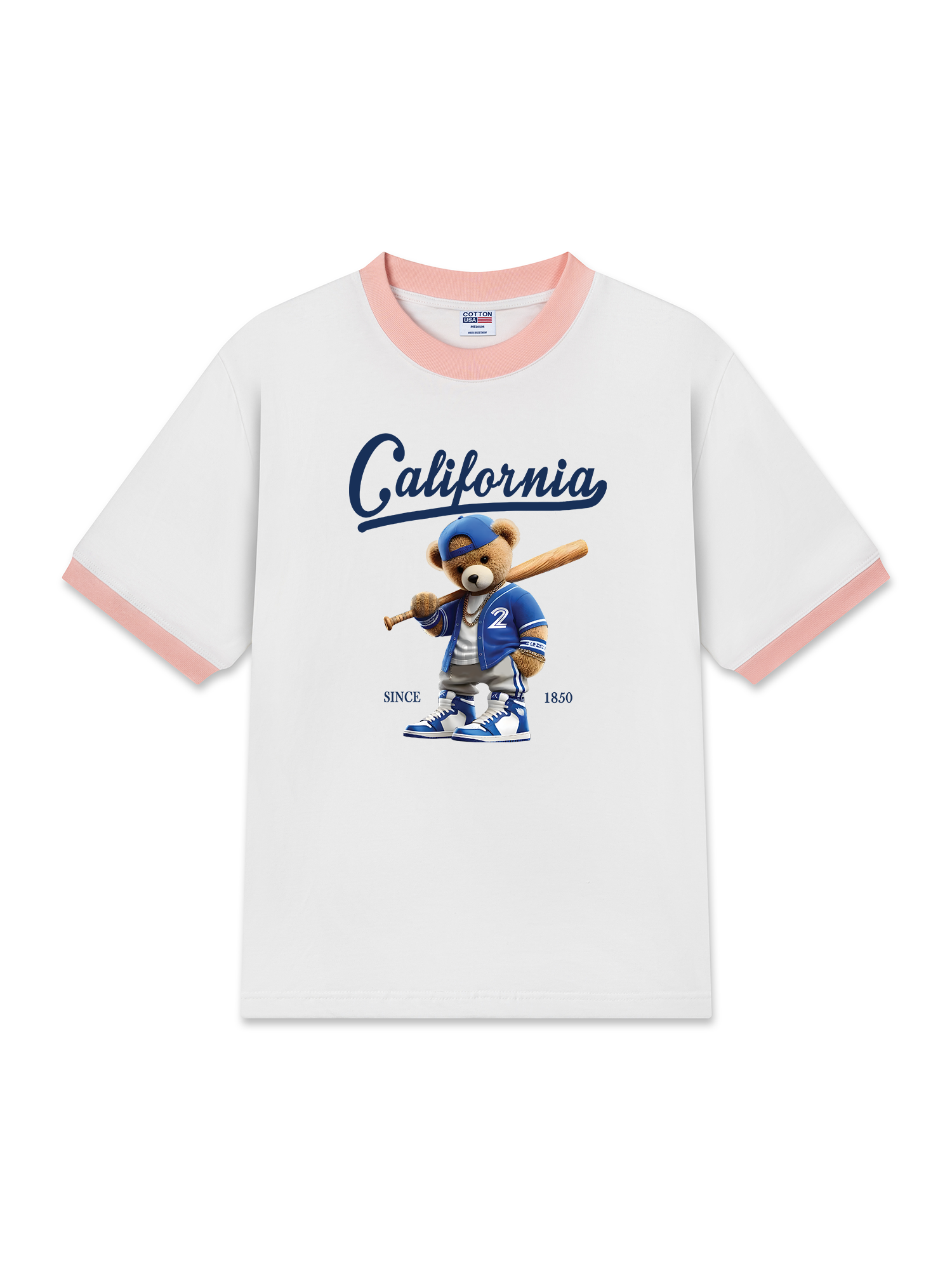 Áo Thun Ringer Relaxed Fit Baseball California Blue Teddy