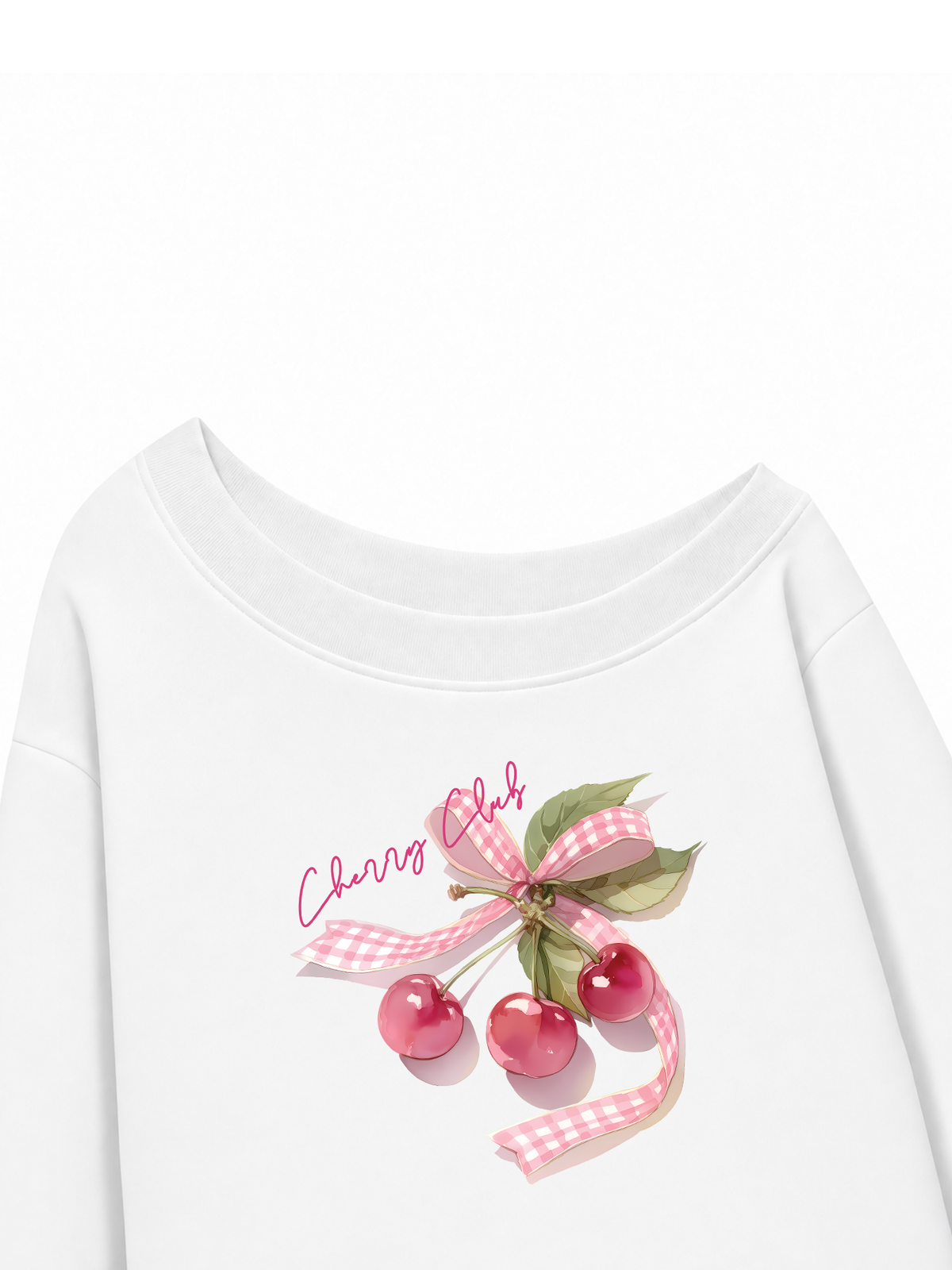 Áo Sweater Lệch Vai Nỉ Hai Da Cherry Club Pink Plaid