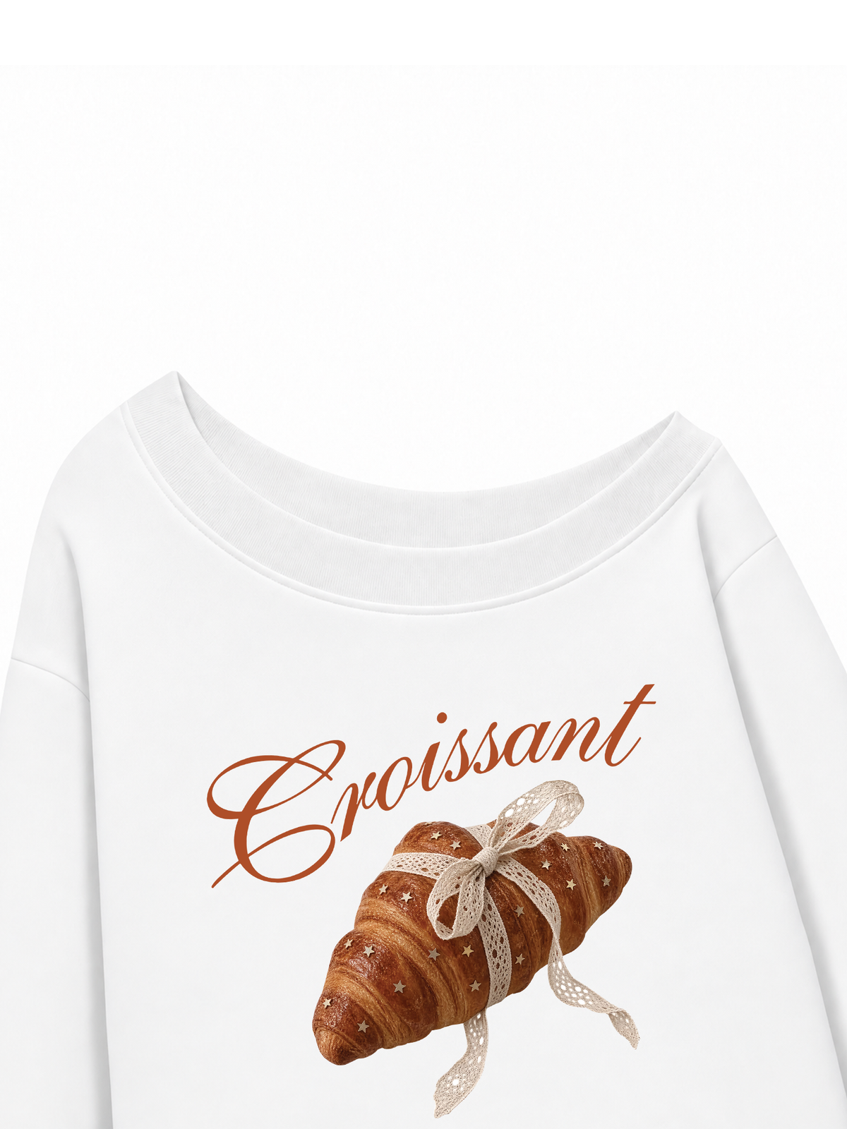 Áo Sweater Lệch Vai Nỉ Hai Da Coquette Croissant