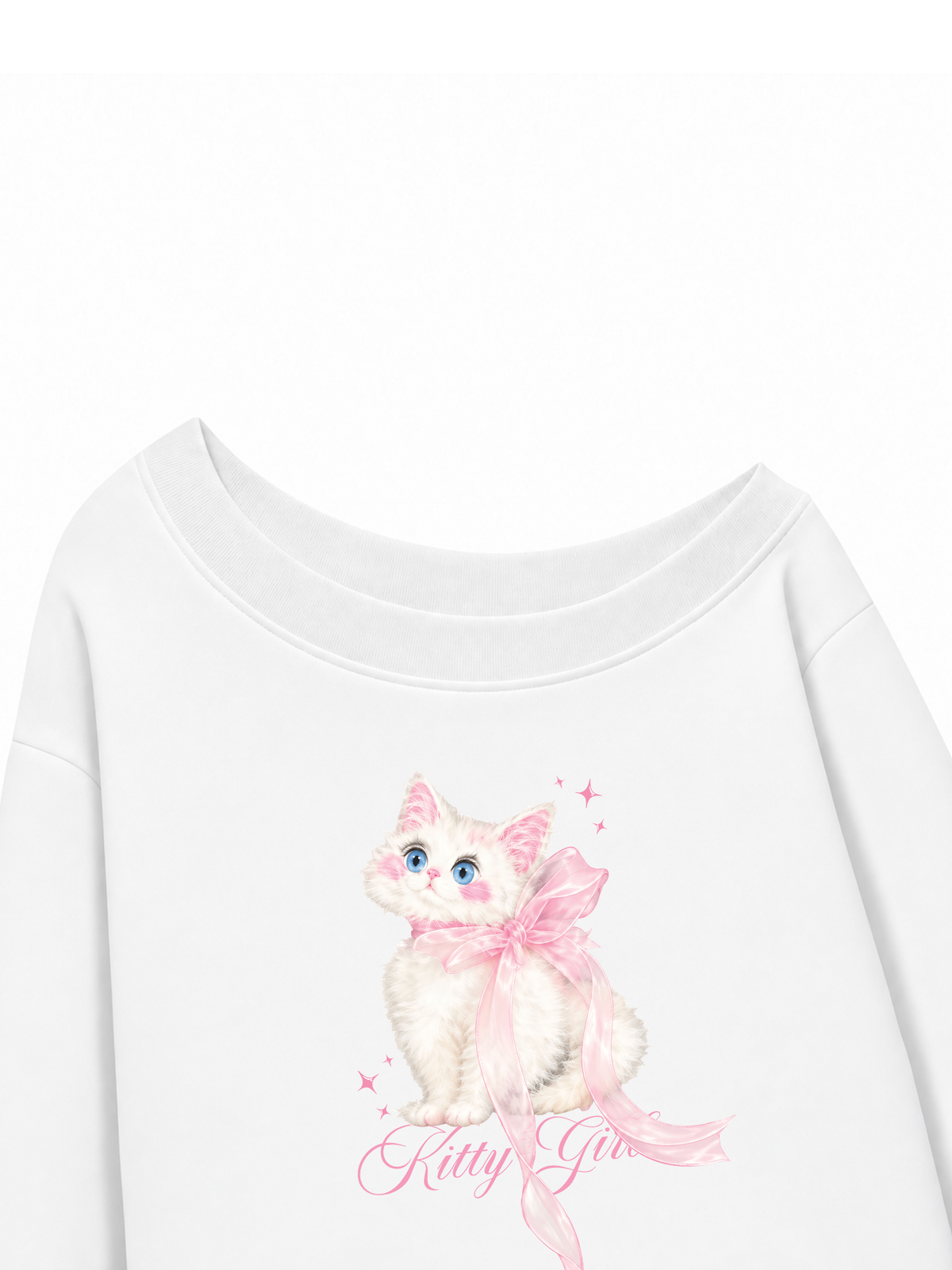 Áo Sweater Lệch Vai Nỉ Hai Da Kitty Girl