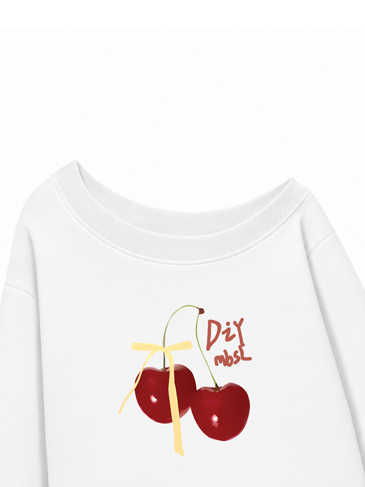 Áo Sweater Lệch Vai Nỉ Hai Da Cherry Yellow Bow