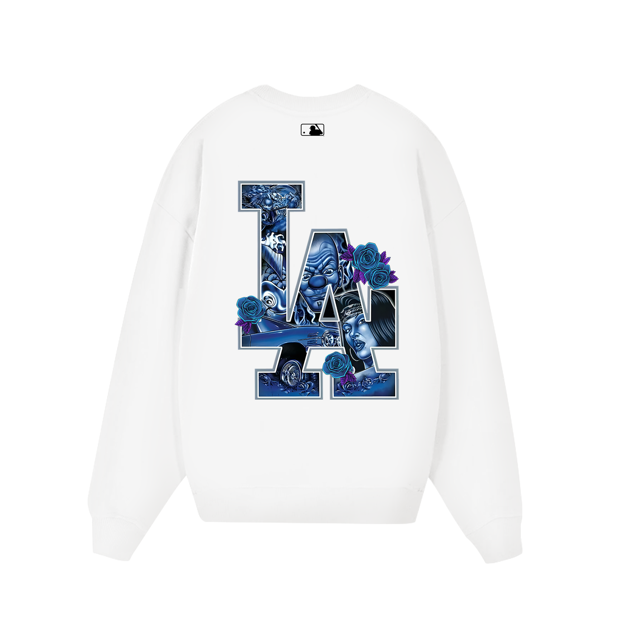 MBL FLoral Blue Rose Gangster Sweater