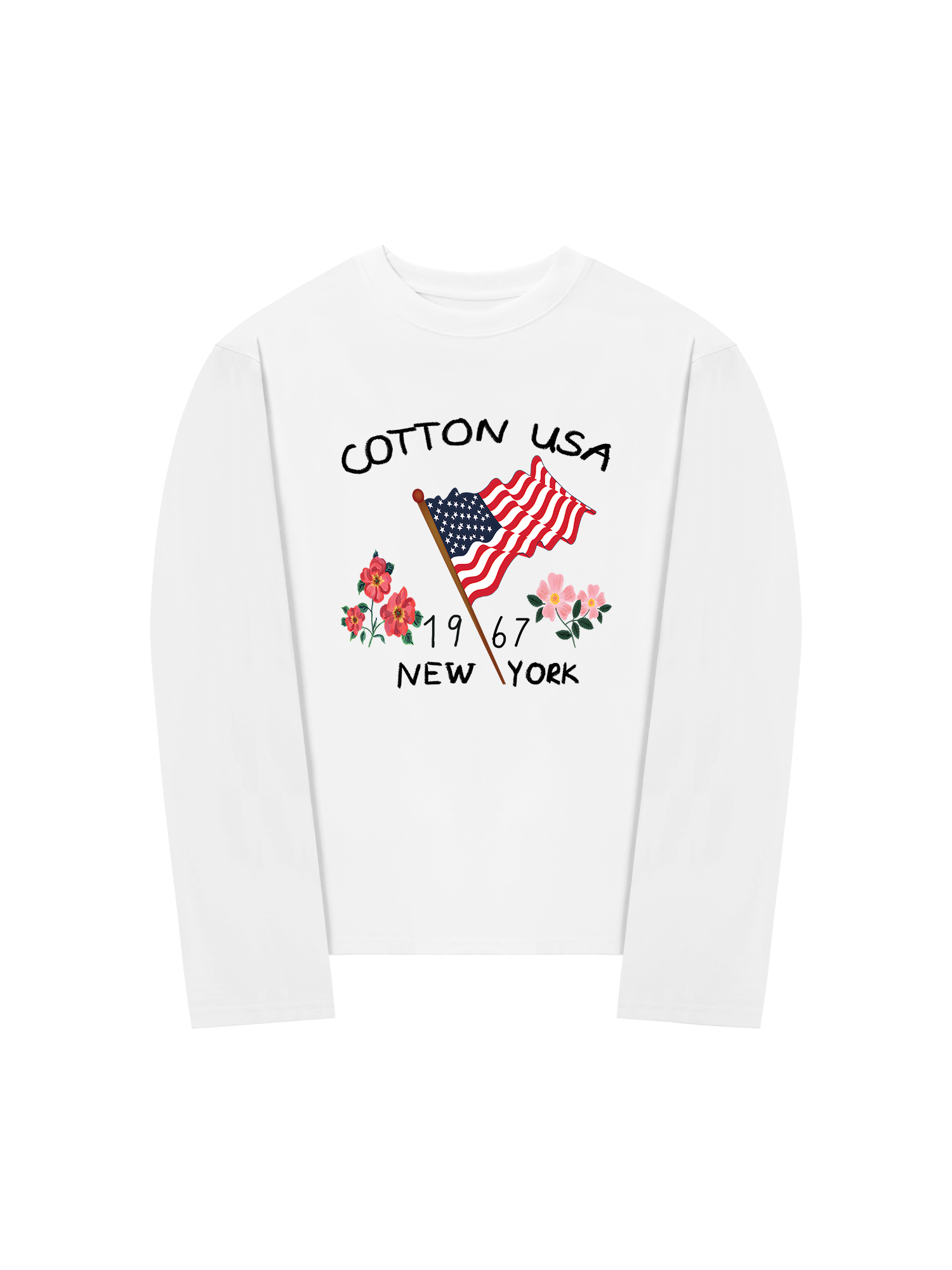 Áo Thun Dài Tay USA Floral Cotton Usa