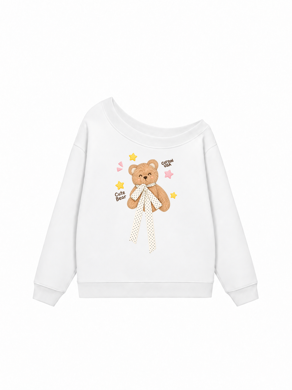 Áo Sweater Lệch Vai Nỉ Hai Da Cute Bear
