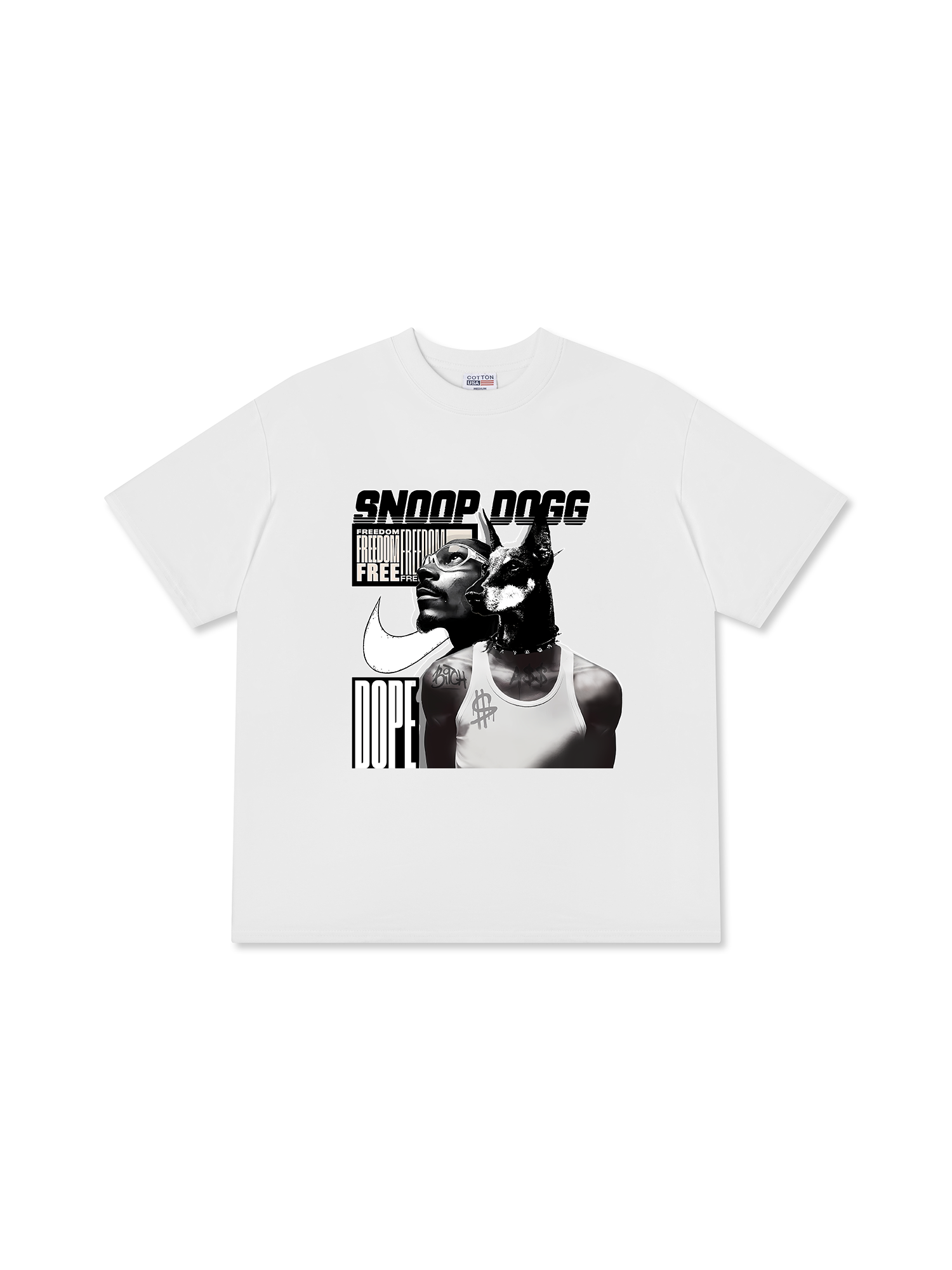 Áo Thun Relaxed Fit Rapper Black And White Snoop Dog