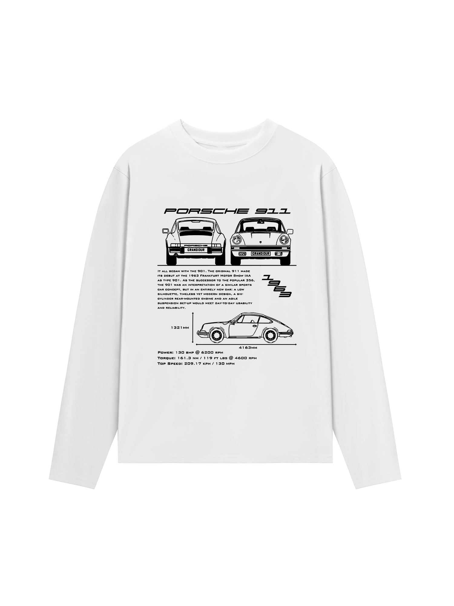 Áo Thun Dài Tay Porsche 911 Blueprint