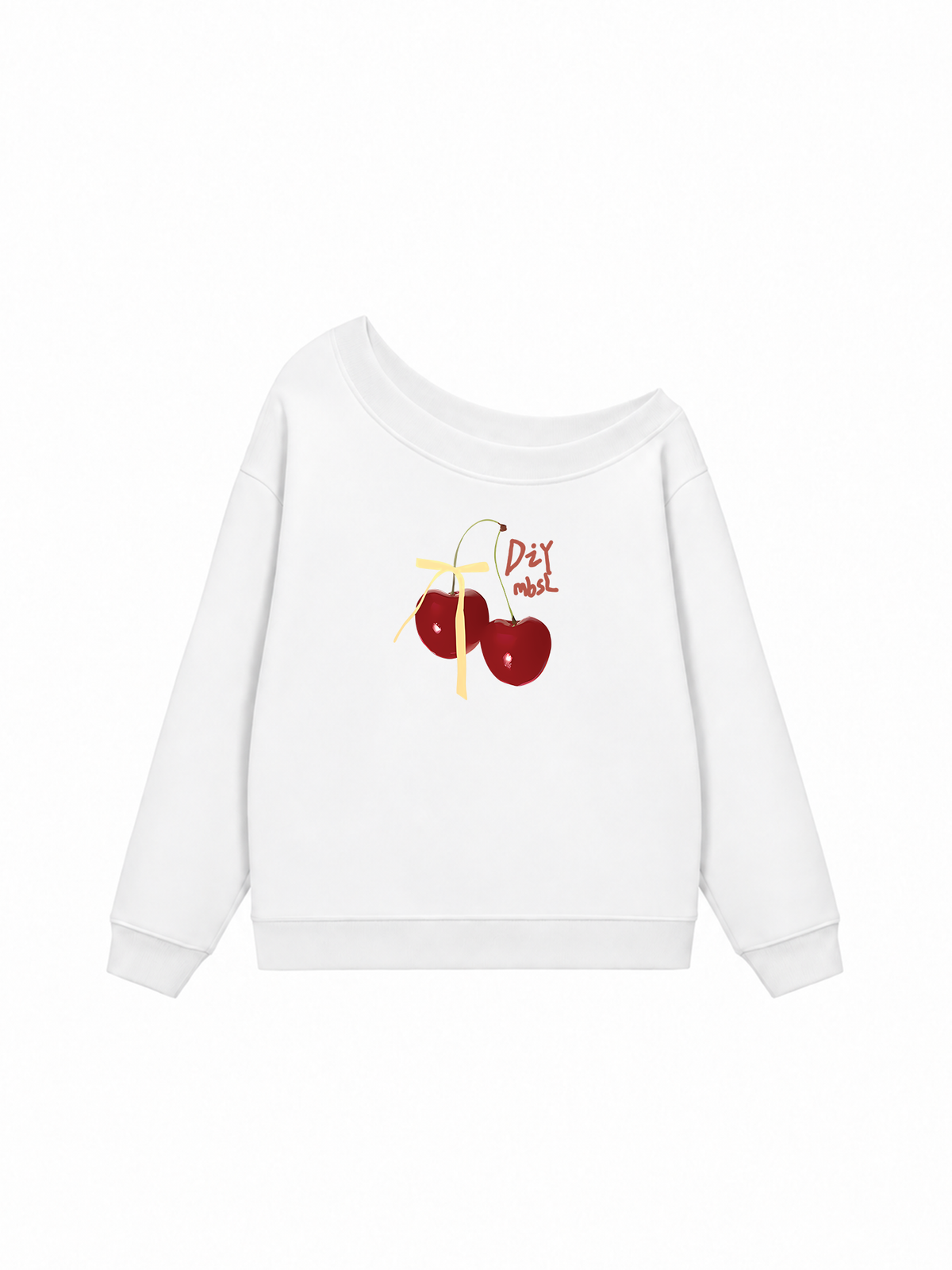 Áo Sweater Lệch Vai Nỉ Hai Da Cherry Yellow Bow