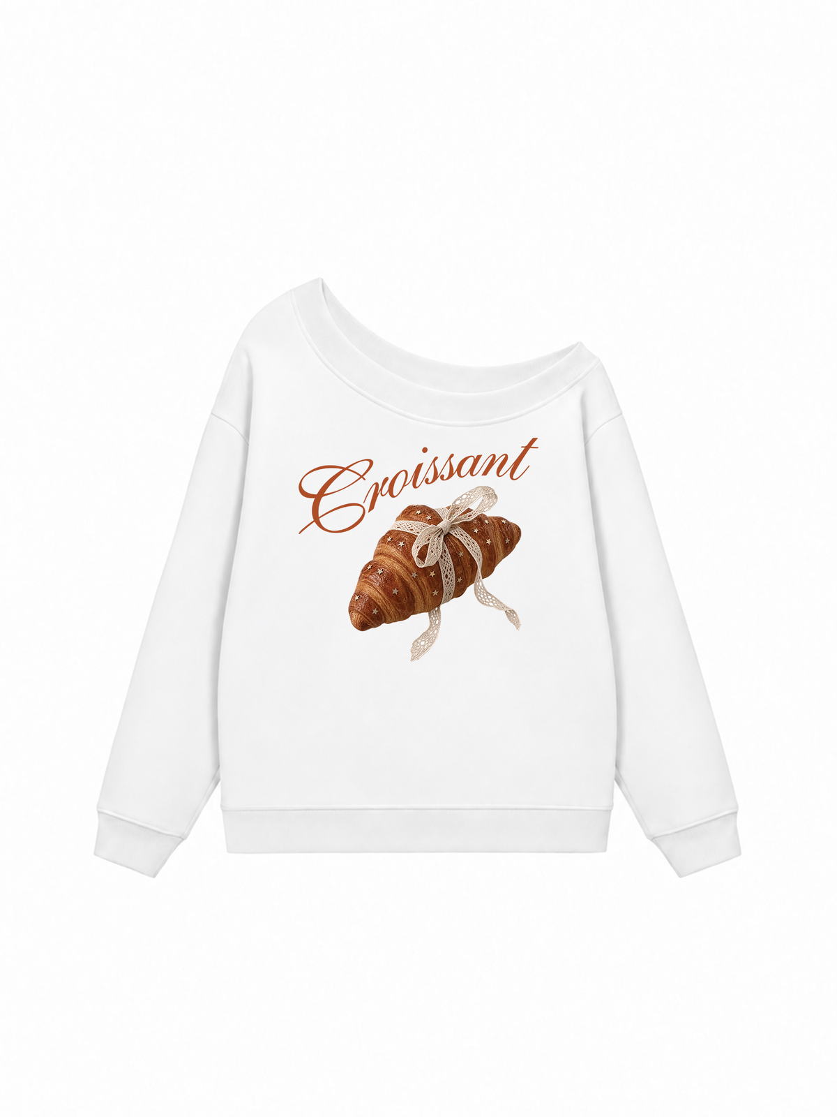 Áo Sweater Lệch Vai Nỉ Hai Da Coquette Croissant