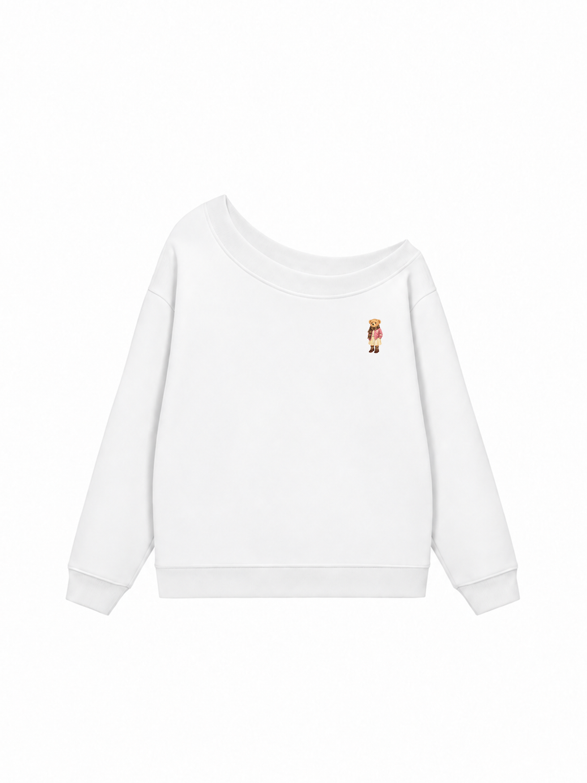 Áo Sweater Lệch Vai Nỉ Hai Da Pink Girl Bear