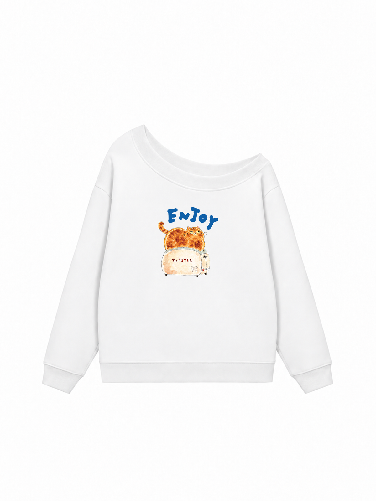 Áo Sweater Lệch Vai Nỉ Hai Da Enjoy Cat Toaster