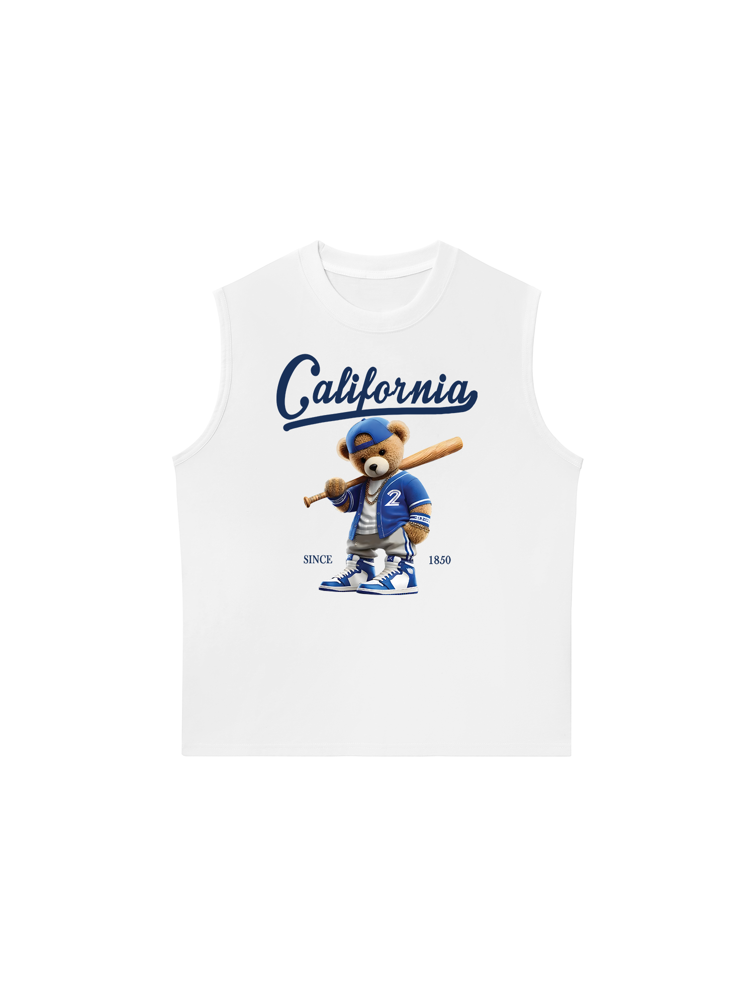 Áo Ba Lỗ Relaxed Fit Baseball California Blue Teddy