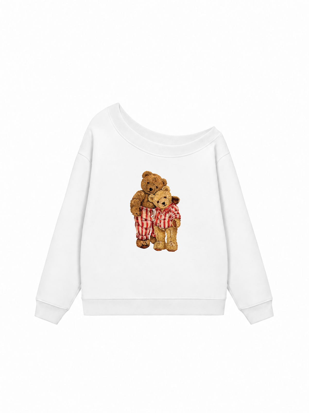 Áo Sweater Lệch Vai Nỉ Hai Da Couple Bear Go To Bed