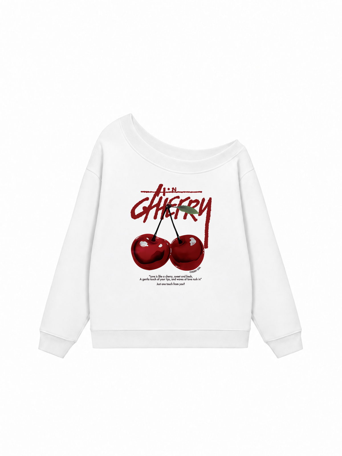 Áo Sweater Lệch Vai Nỉ Hai Da Cherry X Cotton USA Love
