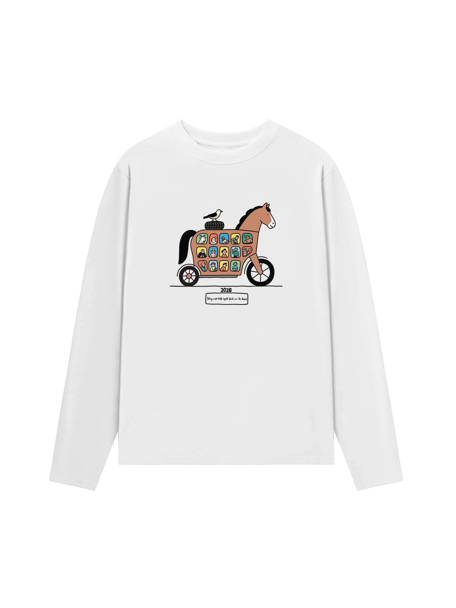 Áo Thun Dài Tay Tết Bính Ngọ - Sống Một Kiếp Người Bình An Là Được