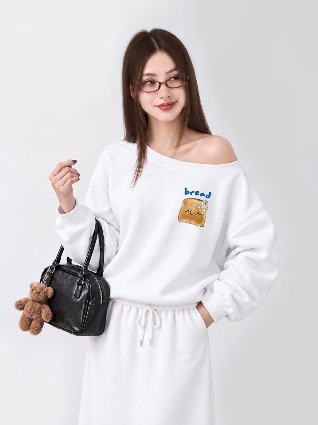 Áo Sweater Lệch Vai Nỉ Hai Da  Bread With Bow