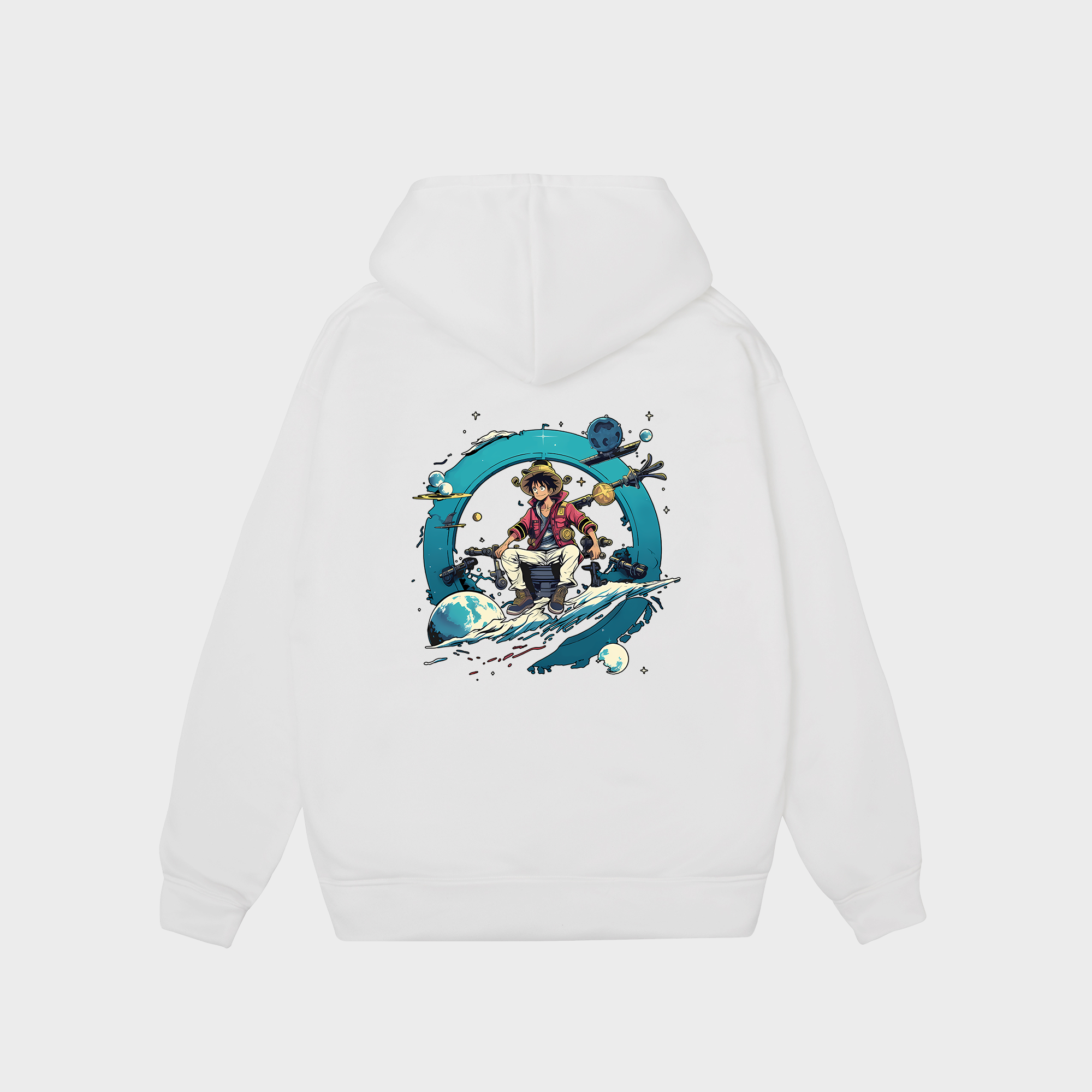 ONE PIECE LUFFY X SPACE ANIME CHARACTER COOL HOODIE  / TRẮNG