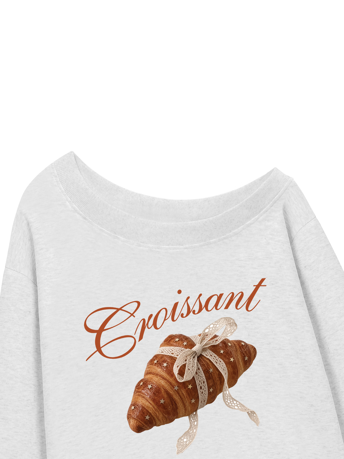 Áo Sweater Lệch Vai Nỉ Hai Da Coquette Croissant
