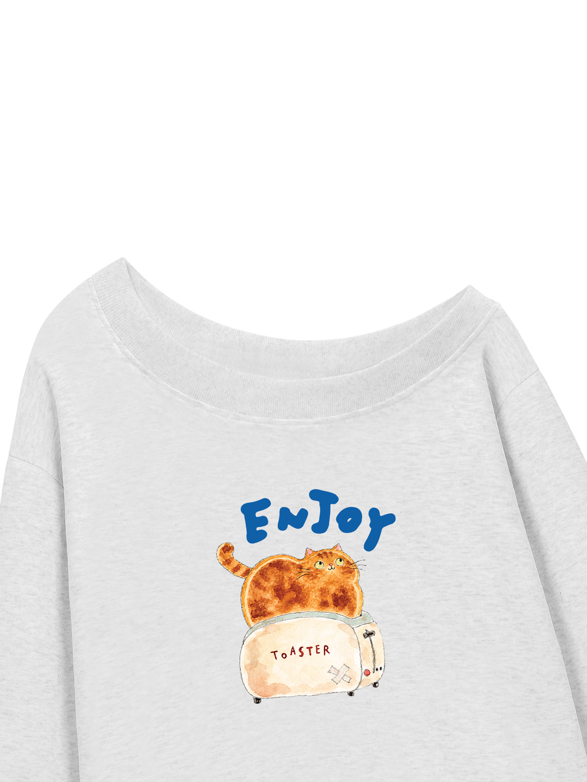 Áo Sweater Lệch Vai Nỉ Hai Da Enjoy Cat Toaster