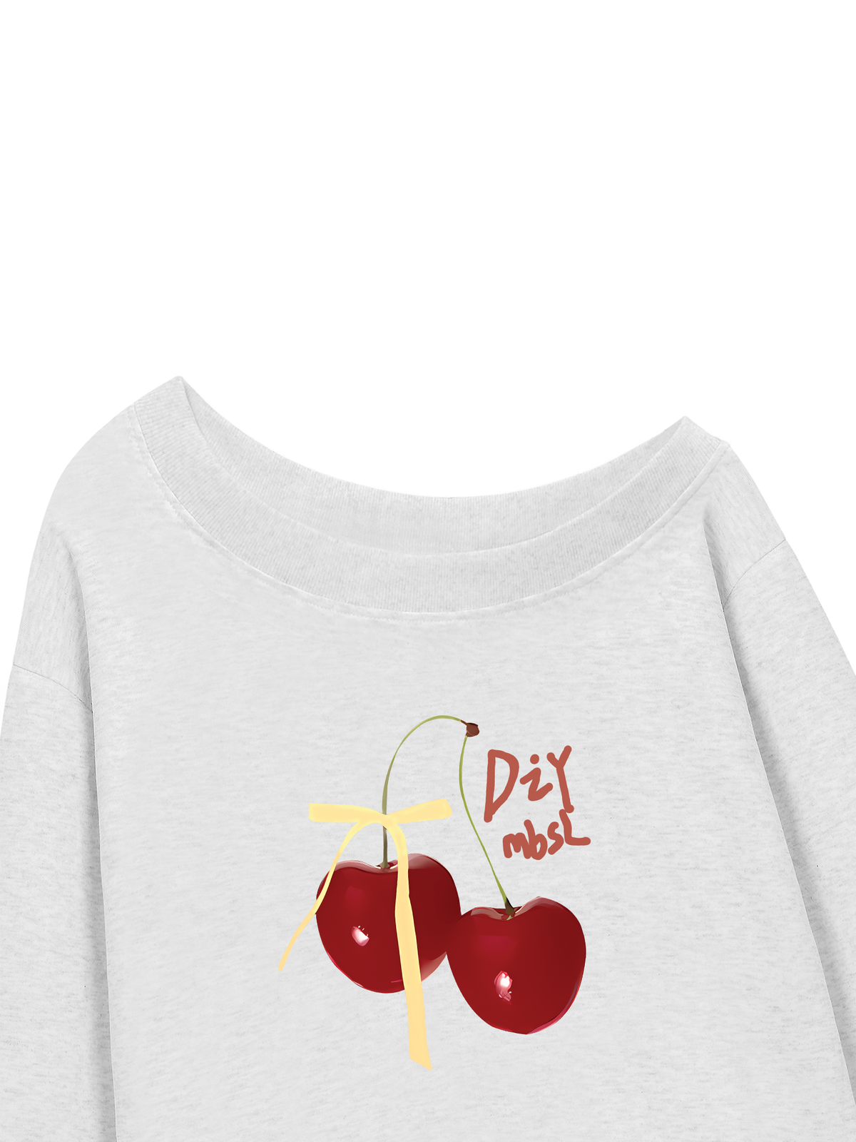 Áo Sweater Lệch Vai Nỉ Hai Da Cherry Yellow Bow