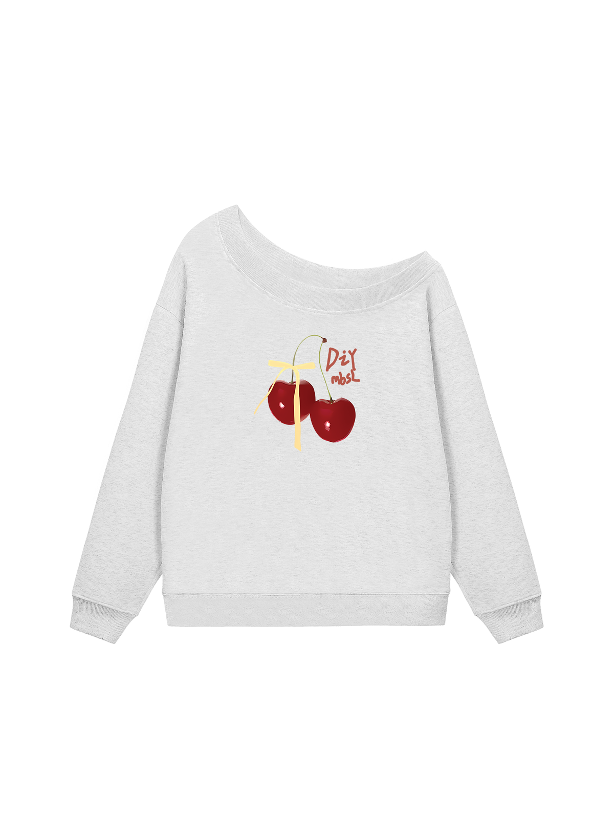Áo Sweater Lệch Vai Nỉ Hai Da Cherry Yellow Bow