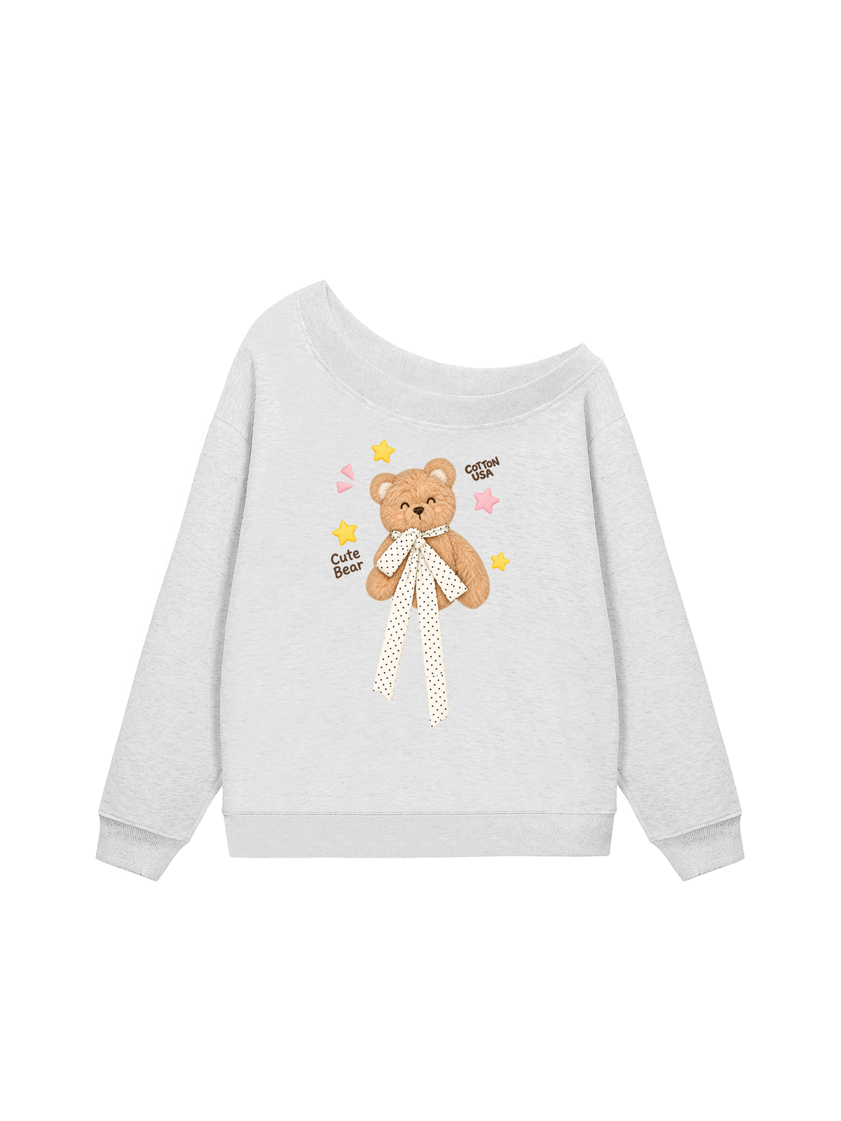 Áo Sweater Lệch Vai Nỉ Hai Da Cute Bear