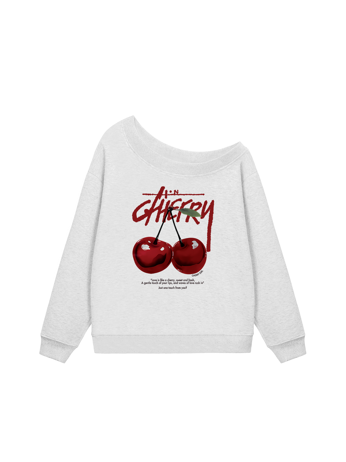 Áo Sweater Lệch Vai Nỉ Hai Da Cherry X Cotton USA Love