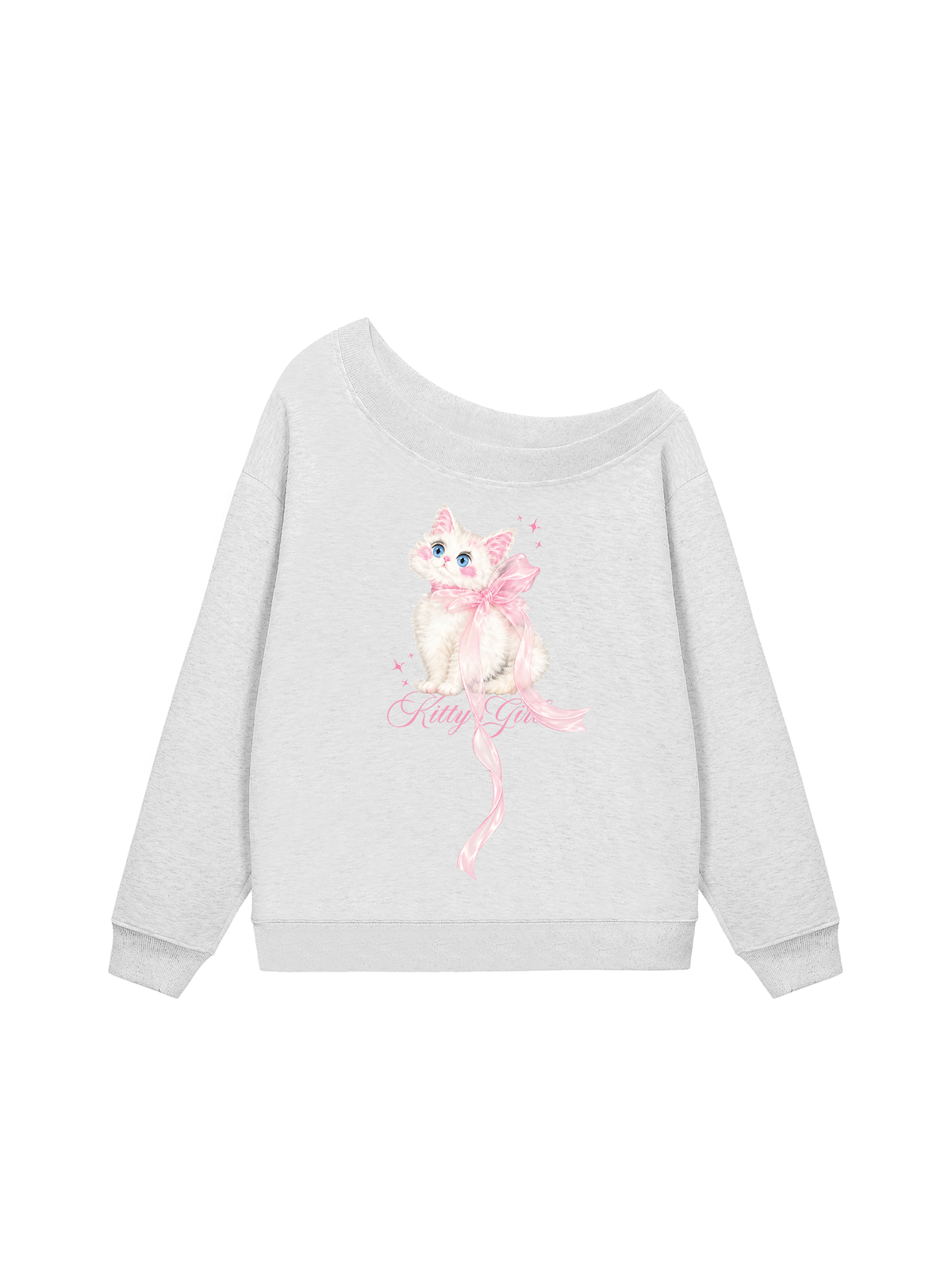 Áo Sweater Lệch Vai Nỉ Hai Da Kitty Girl