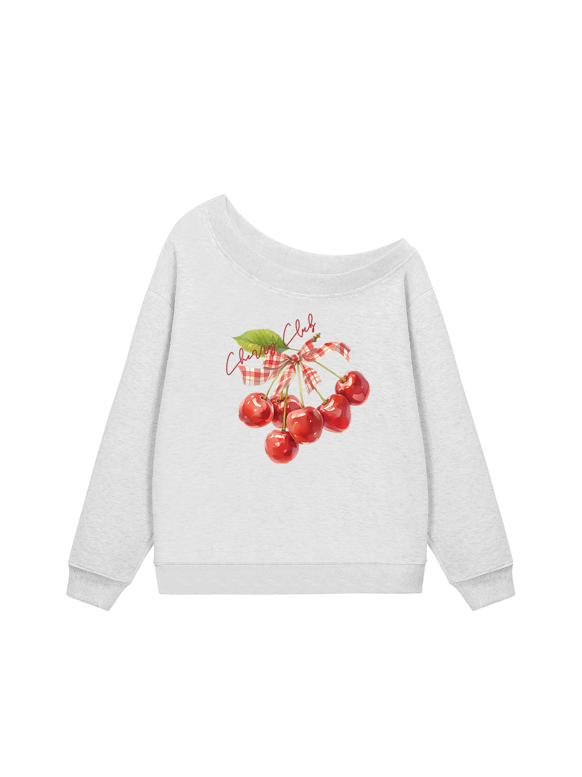 Áo Sweater Lệch Vai Nỉ Hai Da Cherry Red Cherry Club