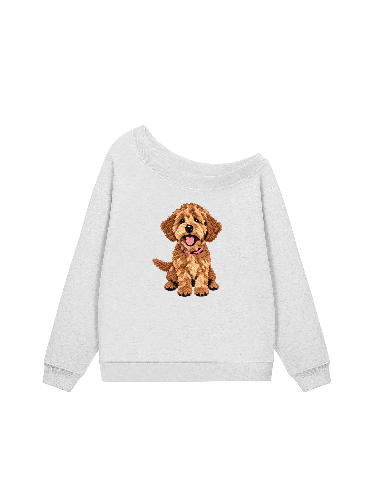 Áo Sweater Lệch Vai Nỉ Hai Da  Cute Brown Puppy