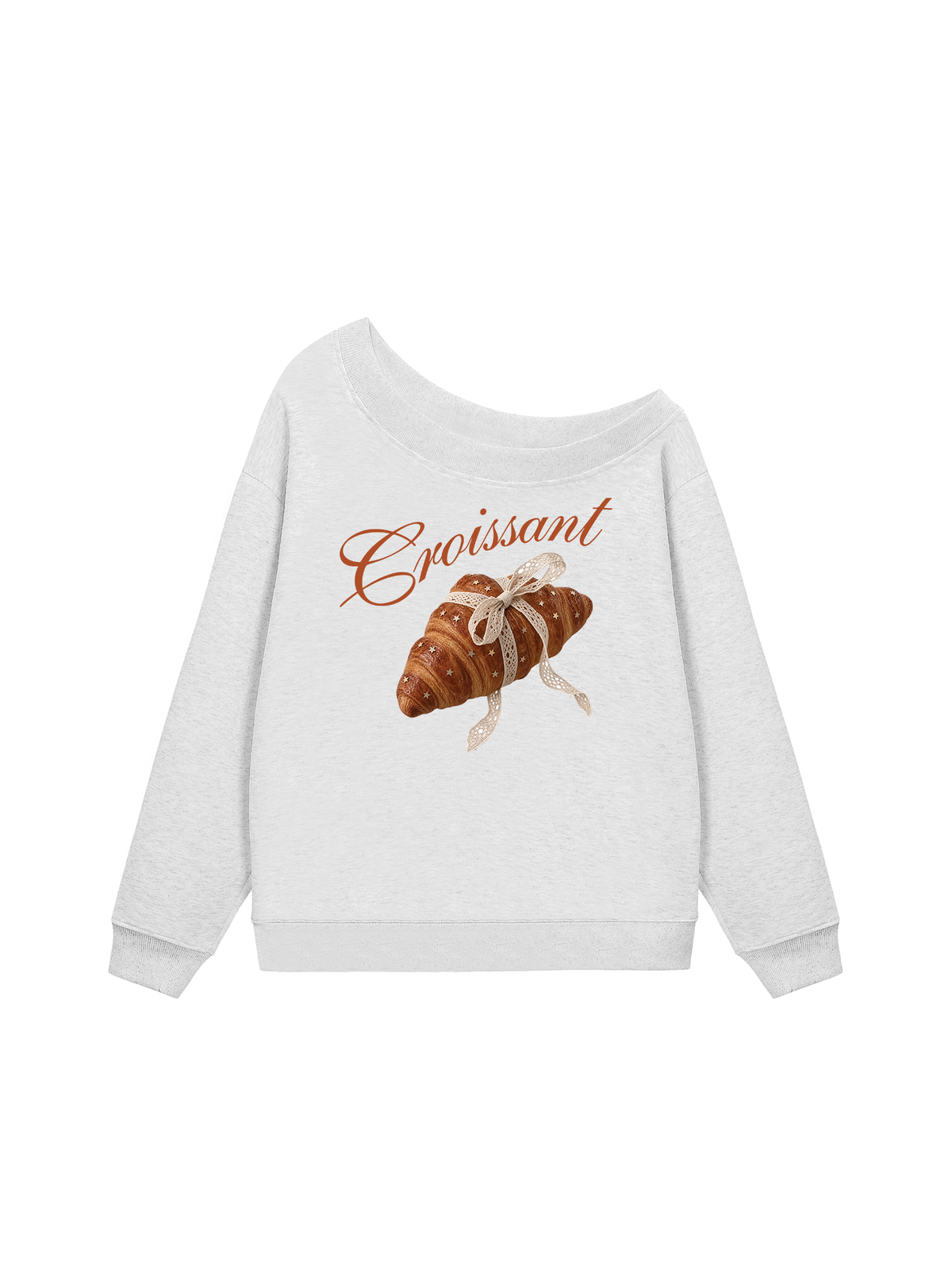 Áo Sweater Lệch Vai Nỉ Hai Da Coquette Croissant