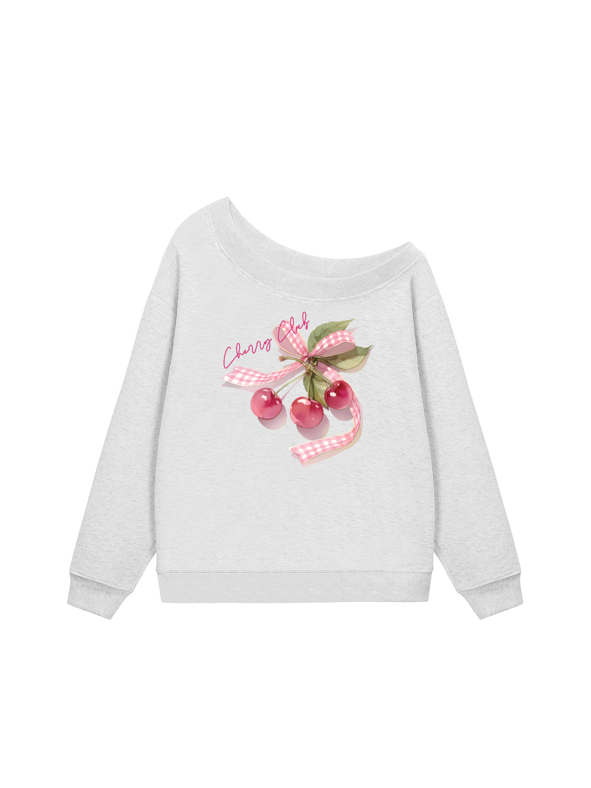 Áo Sweater Lệch Vai Nỉ Hai Da Cherry Club Pink Plaid