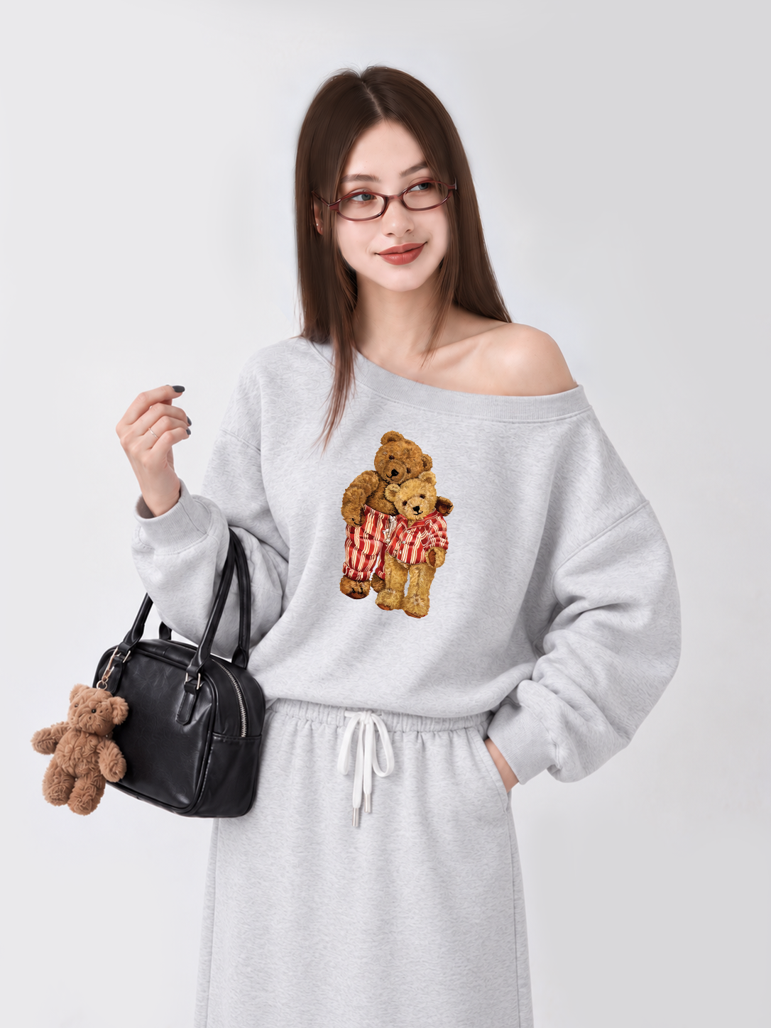 Áo Sweater Lệch Vai Nỉ Hai Da Couple Bear Go To Bed