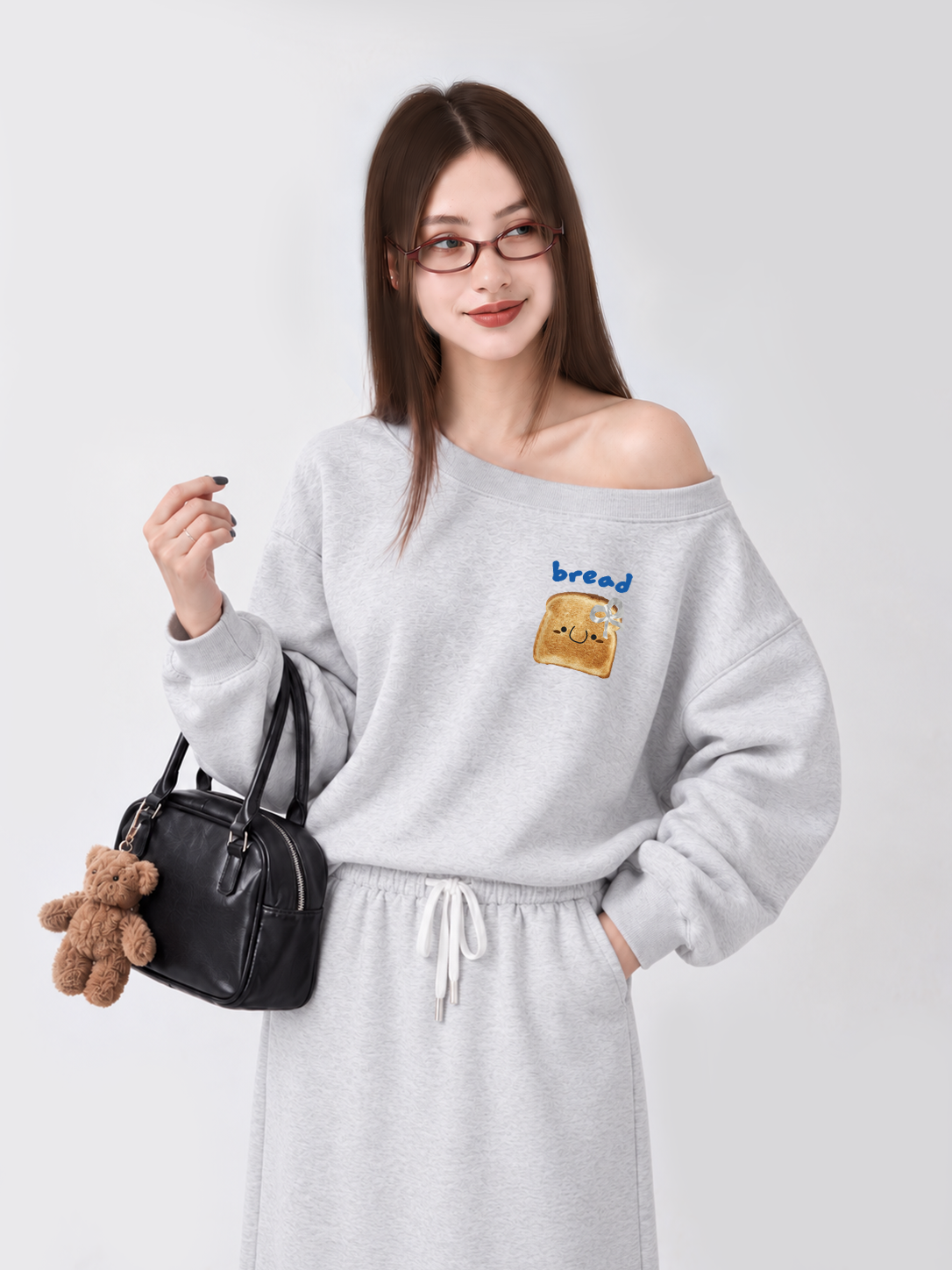 Áo Sweater Lệch Vai Nỉ Hai Da  Bread With Bow