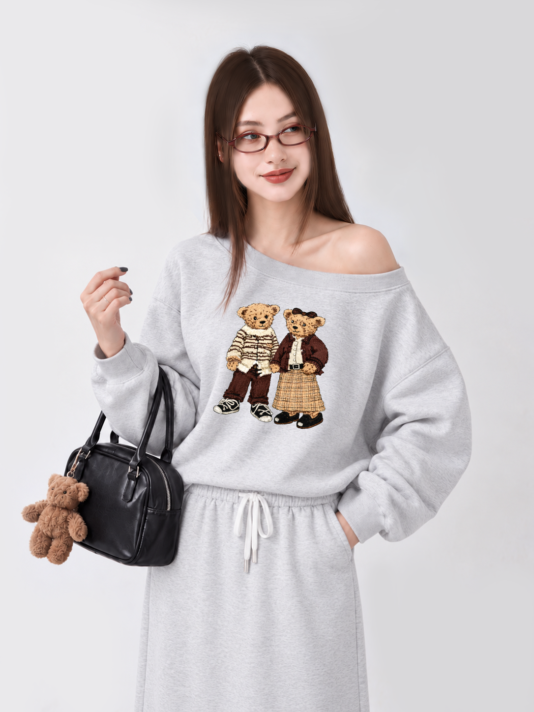 Áo Sweater Lệch Vai Nỉ Hai Da  Couple Bear